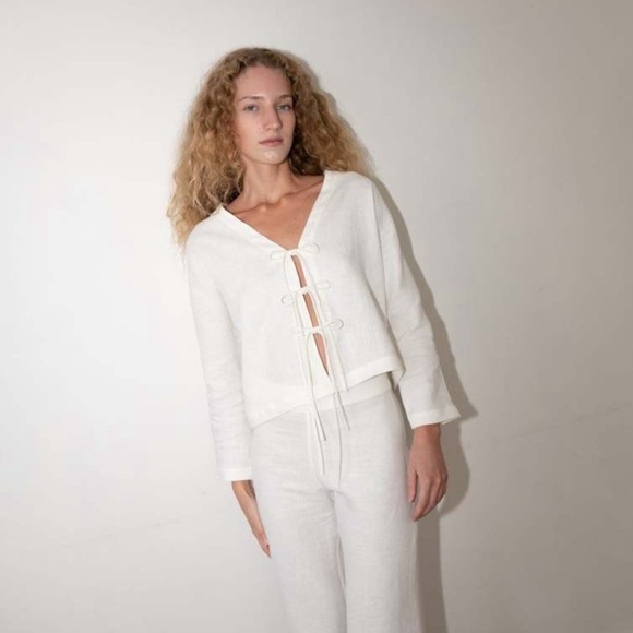 ZII Ropa White Linen Open Front Vera String Top - Picture 2 of 9